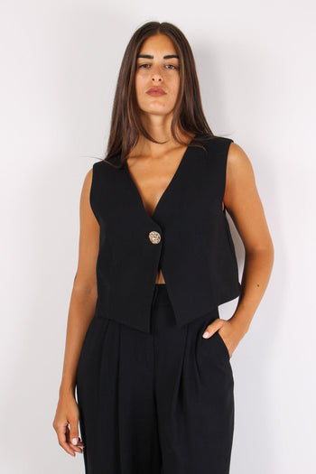 Gilet Corto Bottone Gioiello Nero - 2