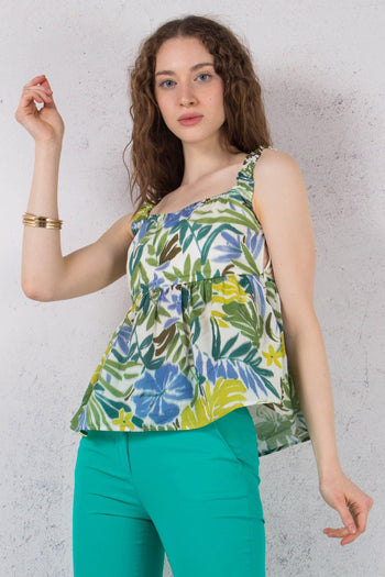 Top Spalla Arriccio Fantasia Tropical Leaves - 5