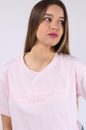 T-shirt Crop Logo Tono Su Tono Rosa - 7