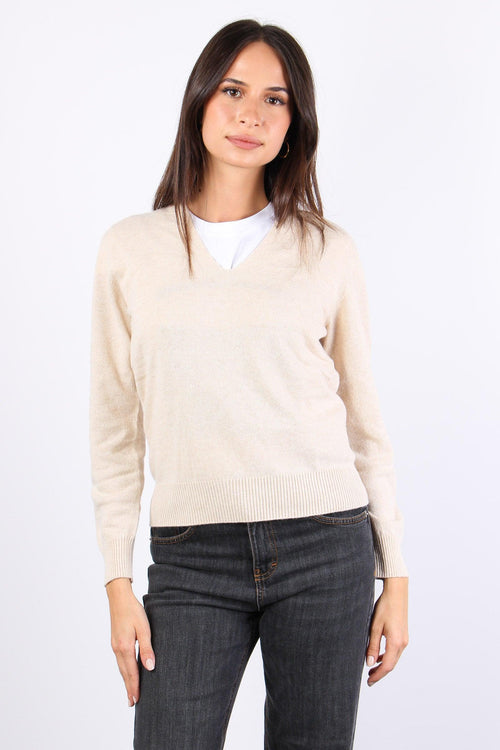 Maglia Misto Cashmere Scollo V Naturale