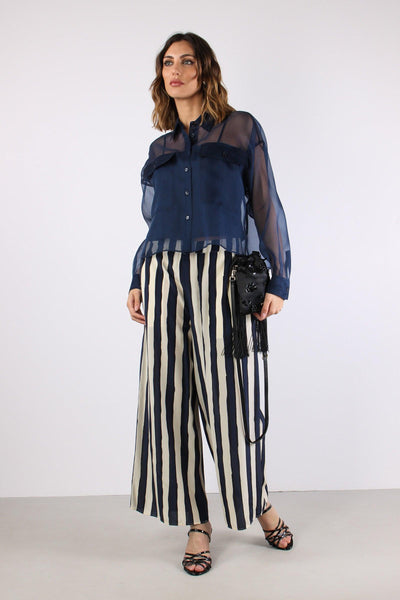 Nirvana Pantalone Cropped Riga Blu/bianco
