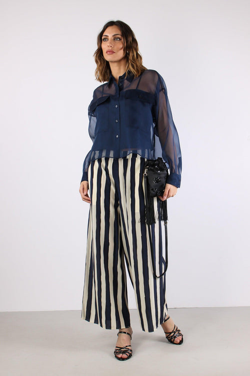 Nirvana Pantalone Cropped Riga Blu/bianco