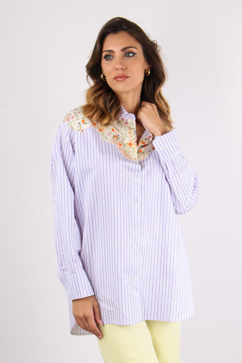 Camicia Riga Inserto Fantasia Bianco/lilla - 7