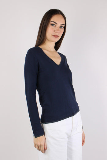 Maglia Scavo V Inserto Lurex Blu Navy - 6