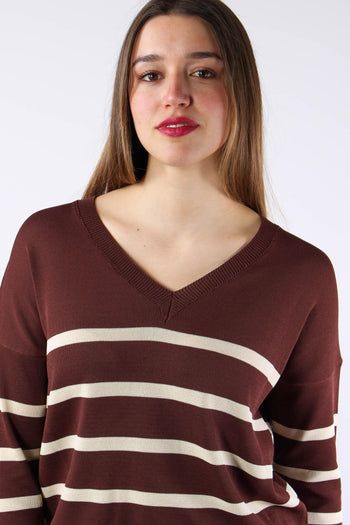 Maglia Scollo V Righe Moro/panna - 6