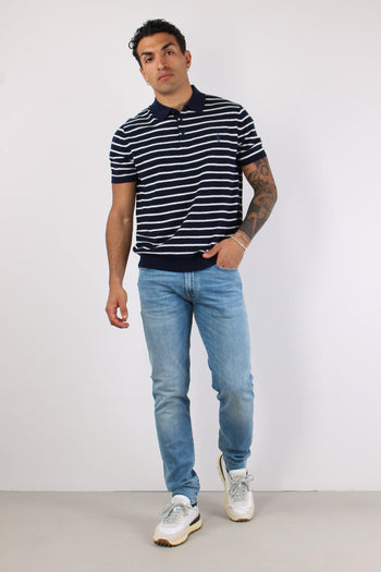 Polo Bottoni Riga In Maglia Navy/white - 5