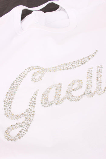 T-shirt Strass Apertura Dietro Bianco - 7