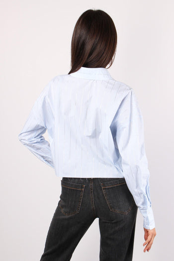 Camicia Corta Riga Laminata Celeste - 3