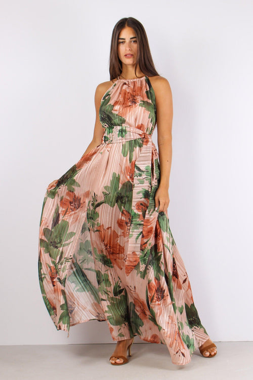 Abito Fantasia Fiori Lurex Pesca