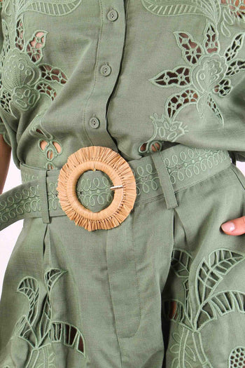 Short Lino Ricamo Verde - 8