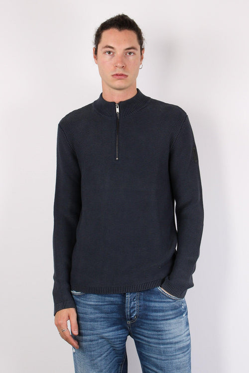 Maglia Mezza Zip Cotone Lavato Midnight Blue