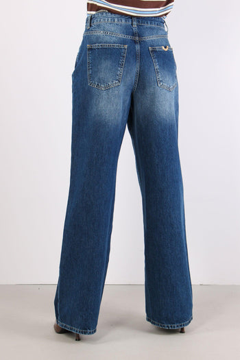 Jeans Banda Contrasto Blu - 5
