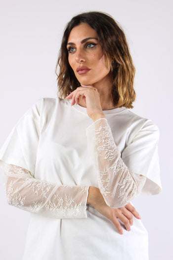 T-shirt Manica Pizzo Bianco - 7