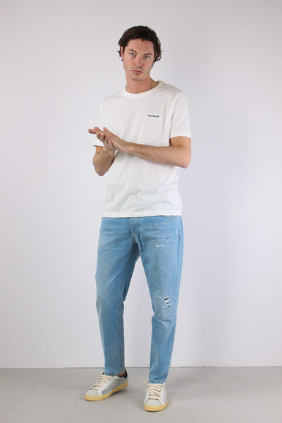 T-shirt Cotone Fiammato Logo Patch Alabastro