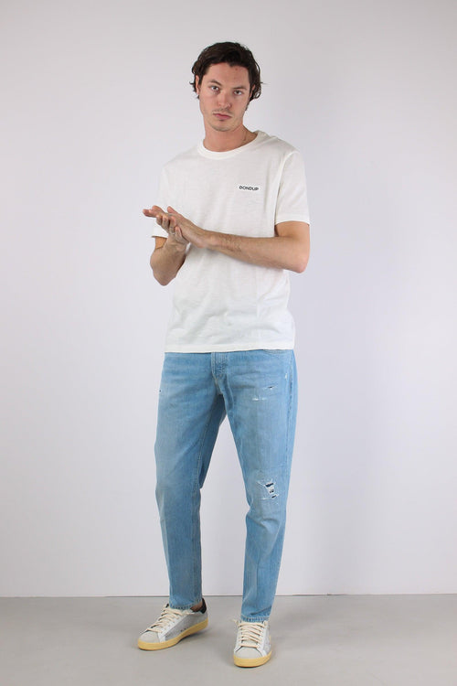 T-shirt Cotone Fiammato Logo Patch Alabastro