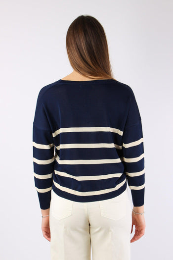 Maglia Scollo V Righe Blu/panna - 5