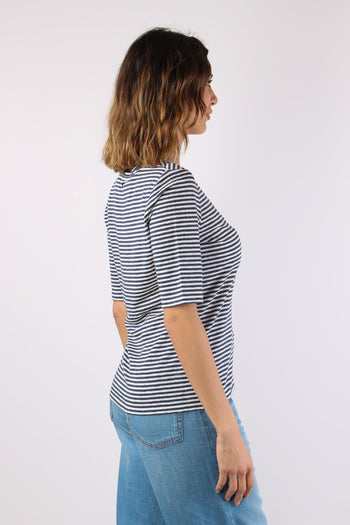 Opzione T-shirt Scavo V Riga Ecru/blu - 6