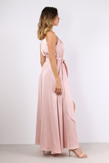 Abito Raso Allaccio Dietro Cipria - 6