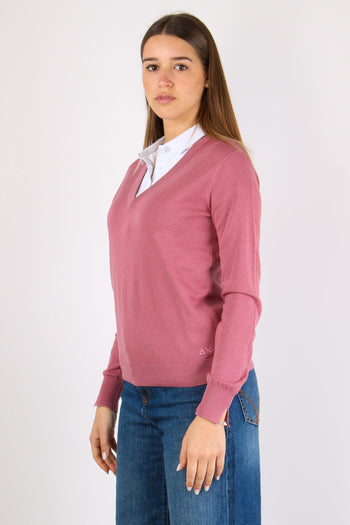 Maglia Scollo V Cotone Rosa - 3