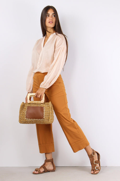 Camicia Mussola Riga Beige/panna