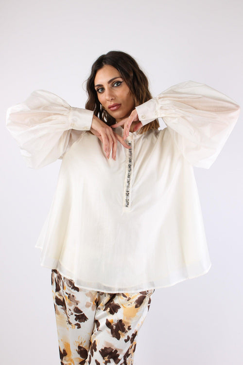 Blusa Mussola Inserto Strass Soft Milk
