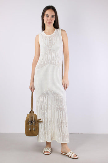 Abito Lungo Macrame Bianco Lana - 5