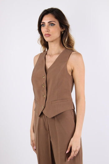 Gilet 4 Bottoni Misto Viscosa Terra - 3