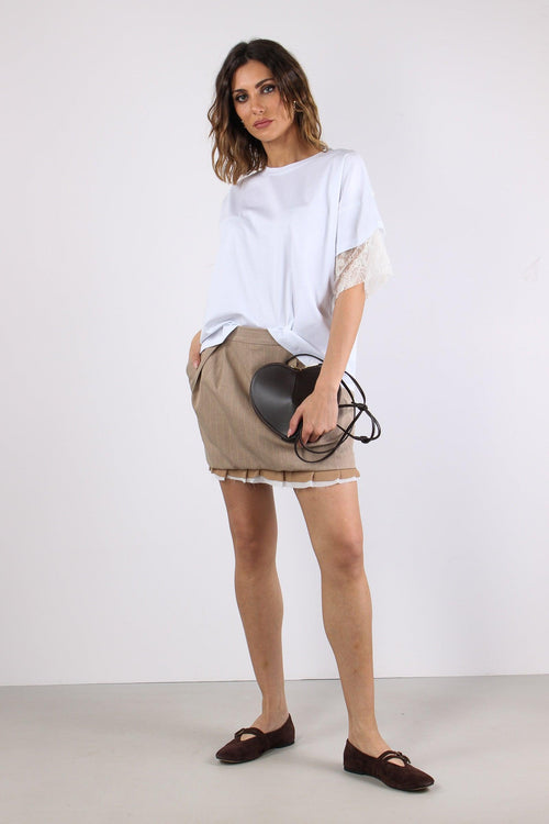 T-shirt Pizzo Inserto Manica Bianco