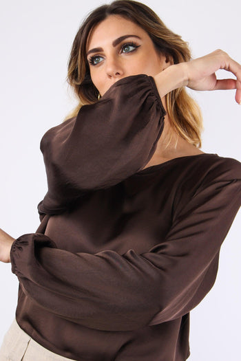 Blusa Effetto Raso Marrone - 5