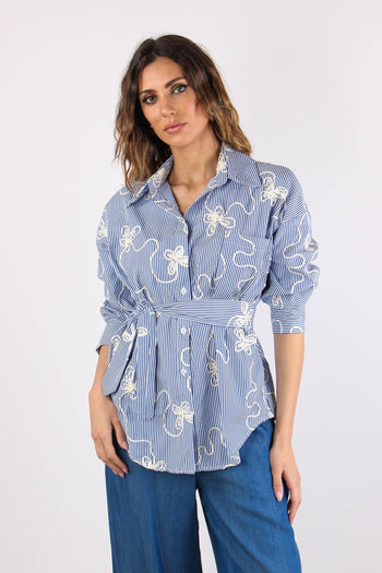 Camicia Over Riga Cravatta Ric Bianco/blu - 2