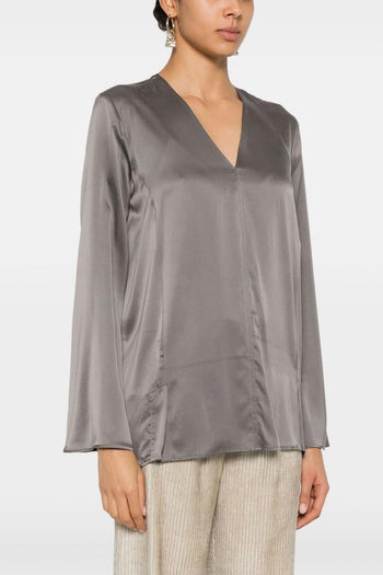 Blusa Grigio Donna Scollo a V - 5