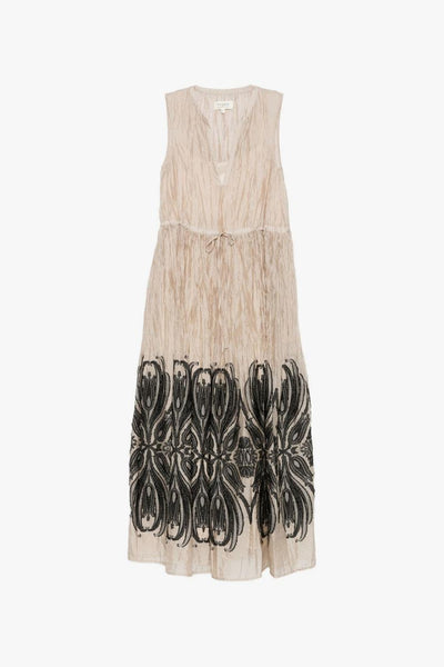 Abito Pannello Ricamato Donna Beige-Nero