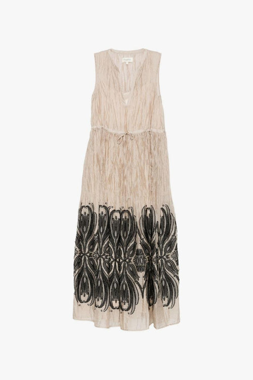 Abito Pannello Ricamato Donna Beige-Nero