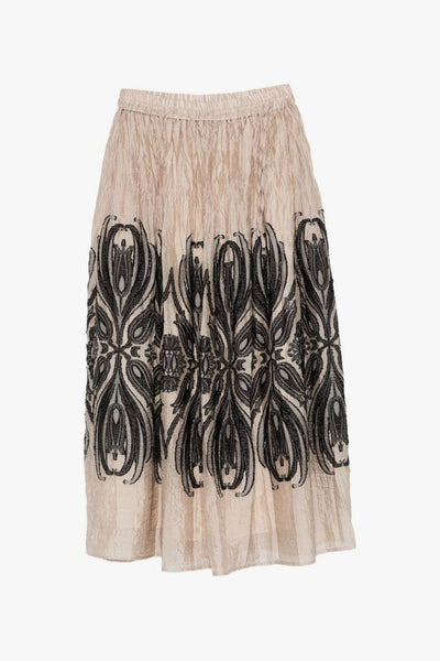 Gonna Pannello Ricamato Donna Beige-Nero