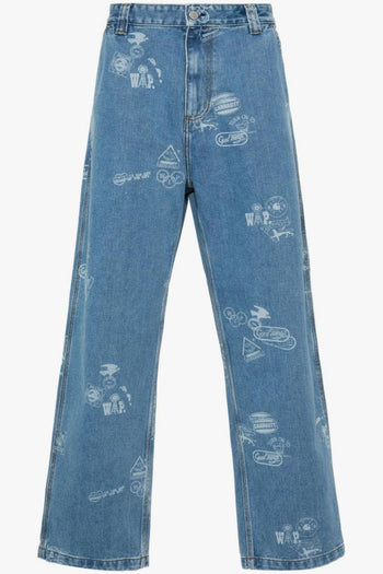 Jeans Blu Uomo Timbri Logo All Over - 5