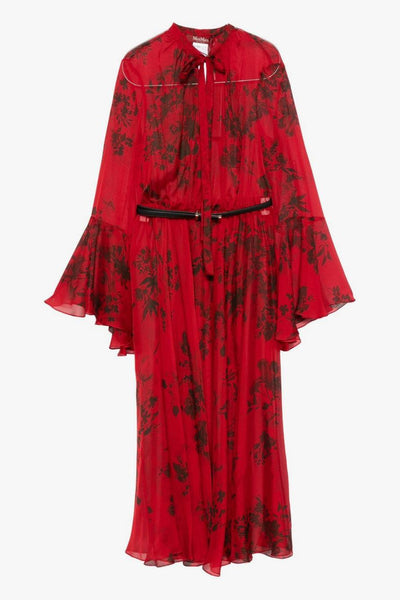 Abito Rosso Donna Midi Stampa Floreale