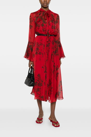 Abito Rosso Donna Midi Stampa Floreale - 2