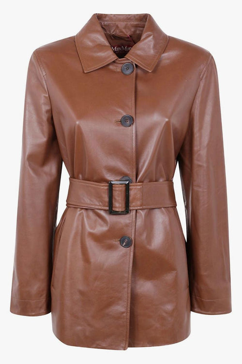Giacca Marrone Donna Pelle con Cintura