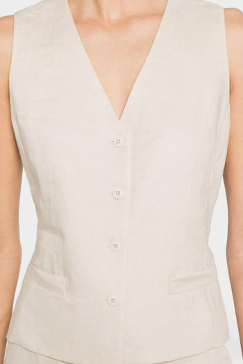 Gilet con Bottoni Donna Beige - 4