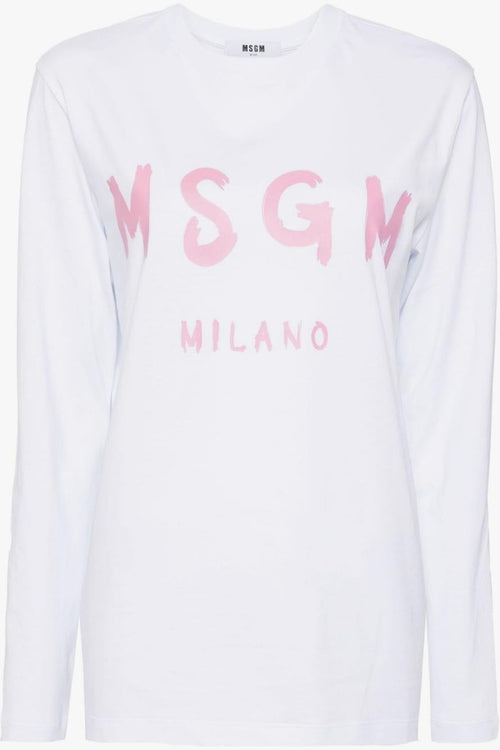 T-shirt Bianco Donna Logo Milano Maniche Lunghe