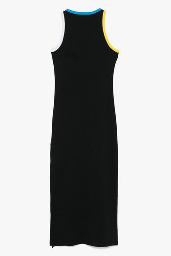 Donna Abito Nero Lungo con Profili a Contrasto - 2