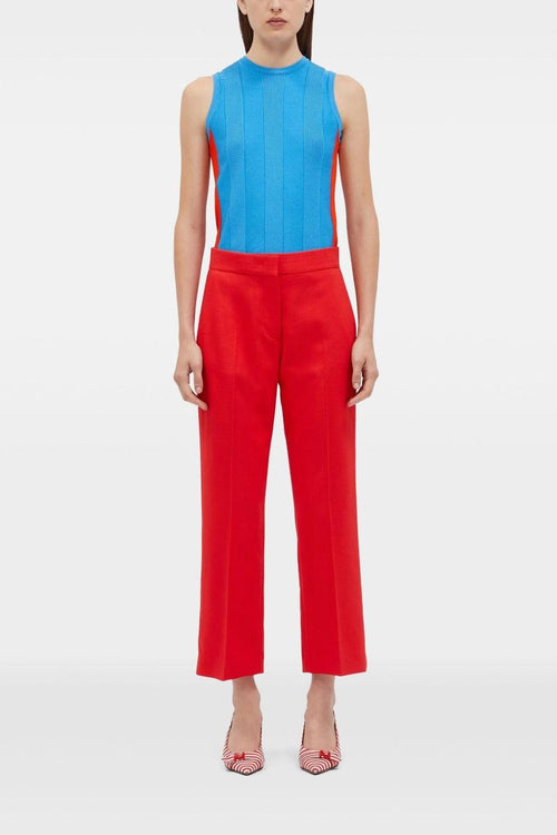 Donna Pantalone Rosso Piega Stirata