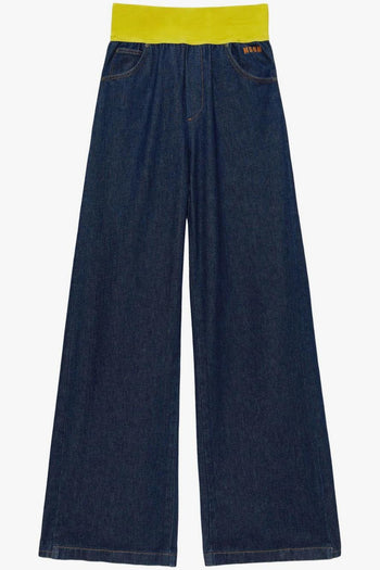 Donna Pantalone Blu Gamba Ampia - 5