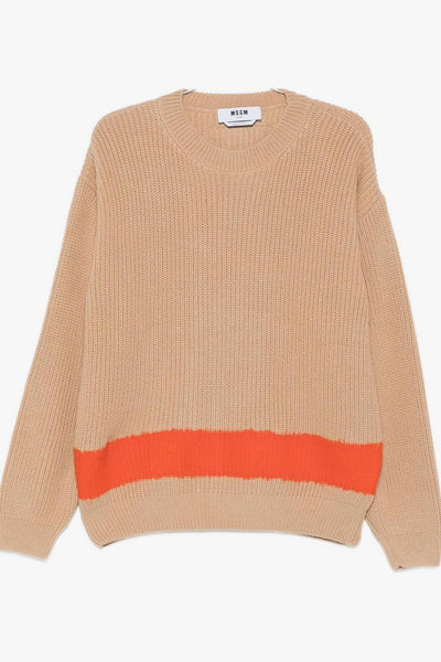 Maglia Beige Uomo con Banda a Contrasto