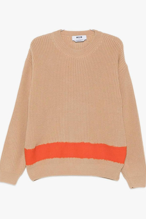 Maglia Beige Uomo con Banda a Contrasto