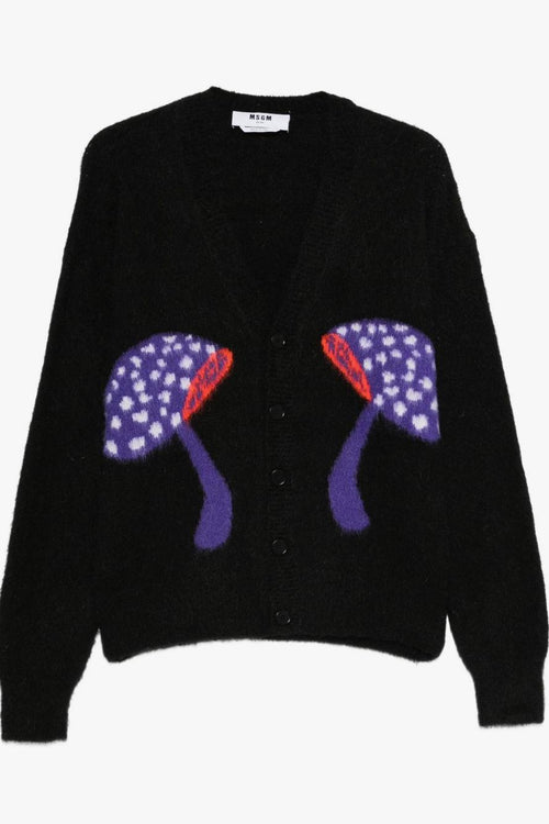 Cardigan Nero Uomo Motivo Funghi