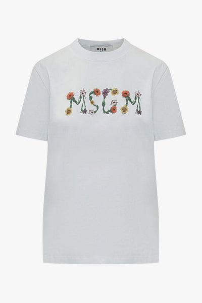 T-shirt Logo Floreale Donna Bianco