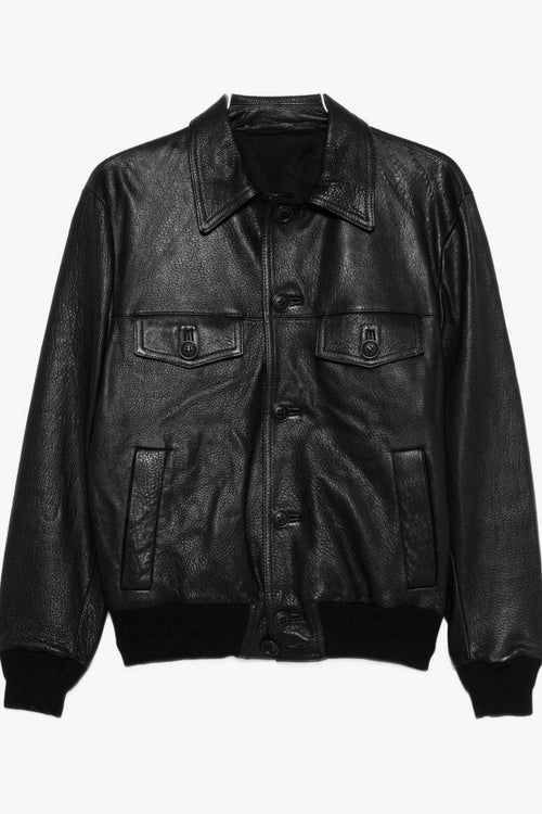 Giubbotto Nero Uomo Pelle Colletto