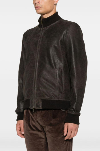 Giubbotto Marrone Uomo Pelle con Pistagna - 3