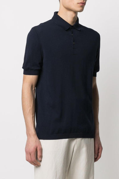 Uomo Polo Blu Colletto a Tre Bottoni